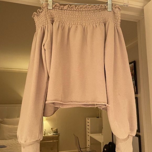 UO Kimchi Blue Cecil Smocked Off the Shoulder Sweatshirt - Picture 5 of 7